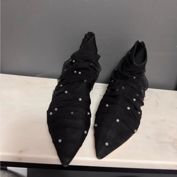 Zara Mesh Pearl Pointed Kitten Heels - Picture 5 of 9
